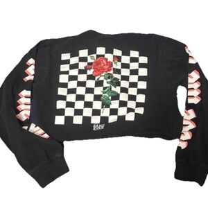 Samii Ryan Black Cropped Long Sleeve with Rose Design Small FLAW